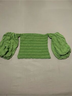 Young Fabulous & Broke Bright Green Smocked Off-Shoulder Puff Sleeve Crop Top